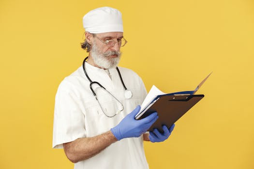 a nurse with a stethoscope looking at a salary chart